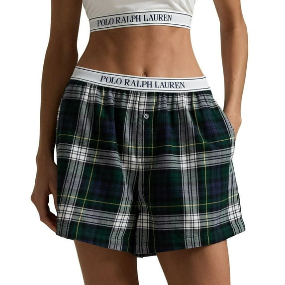 Polo Ralph Lauren Womens Plaid Flannel Boxer Short - 4P7022 (Evergreen Plaid, S)