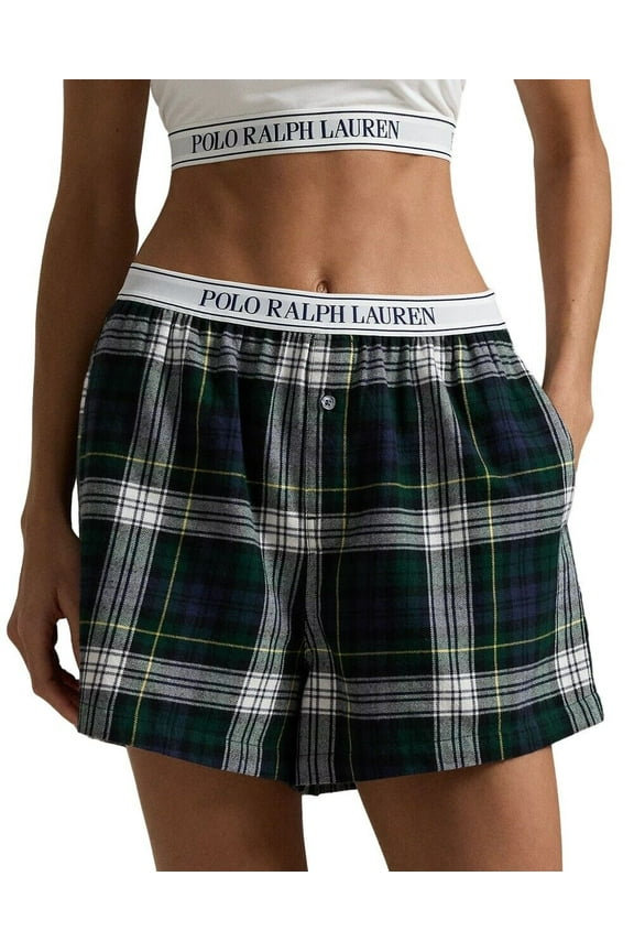 Womens Plaid Flannel Boxer Short - 4P7022 (Evergreen Plaid, S)