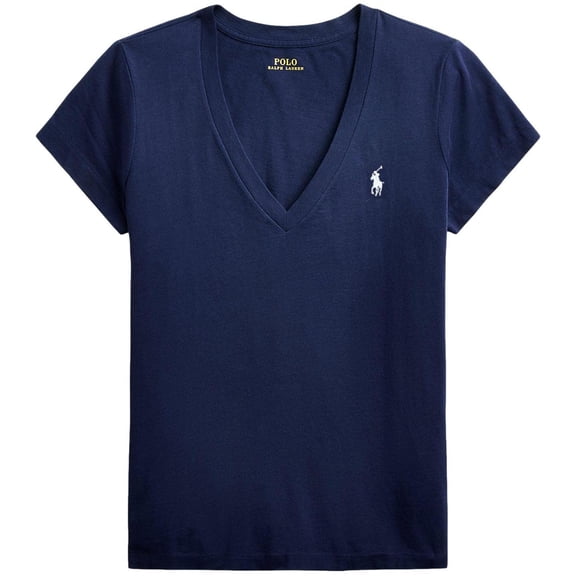Polo Ralph Lauren Womens Pony Logo V-Neck T-Shirt (Large, Navy)