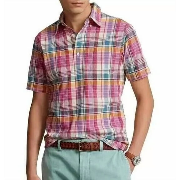 Polo Ralph Lauren men's Classic Fit Plaid Short Sleeve Placket Shirt Large L