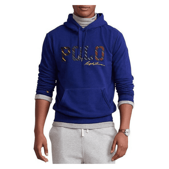 Polo Ralph LaurenStriped-Logo Long-Sleeve Fleece Hoodie, Navy, S