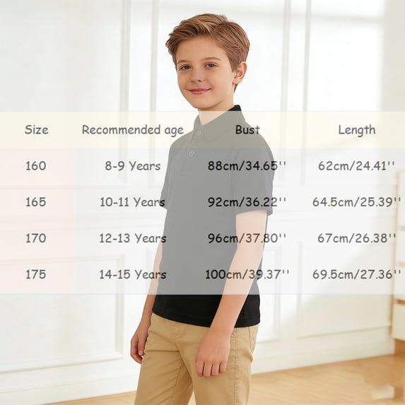 Polo Shirt Boys Black Short Sleeve Shirts Girls School Uniform Shirts Classic Tween 12-13 Years Shirts
