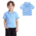 thumbnail image 1 of Polo Shirt Boys Blue Button Down Short Sleeve T Shirt Uniform Shirts for Girls Casual Collared Shirt Kids Boys Summer T-Shirts 4T, 1 of 5