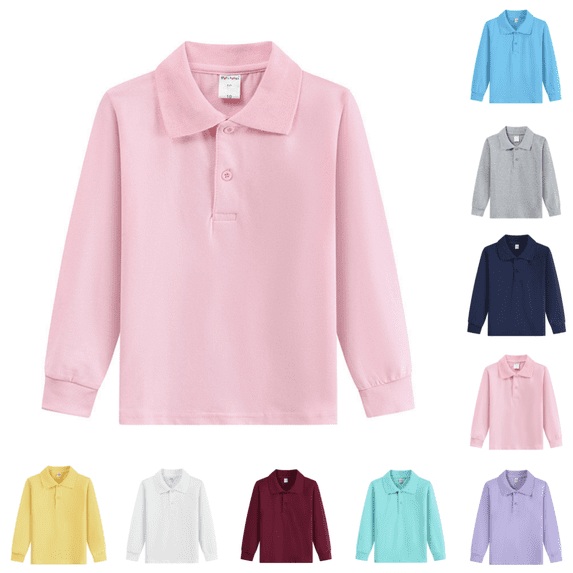 Polo Shirt for Boys Girls Stylish Casual Long Sleeve Collared Golf T-Shirt Back To School Lightweight Quick Dry School Uniform T-Shirts Pink 9-10 Years