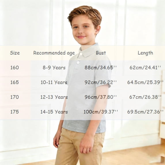 Polo Shirt Boys Grey Girls Short Sleeve Shirts Boys 100 Days of School Shirt Classic Teen Boys Clothes Size 14-15 Years