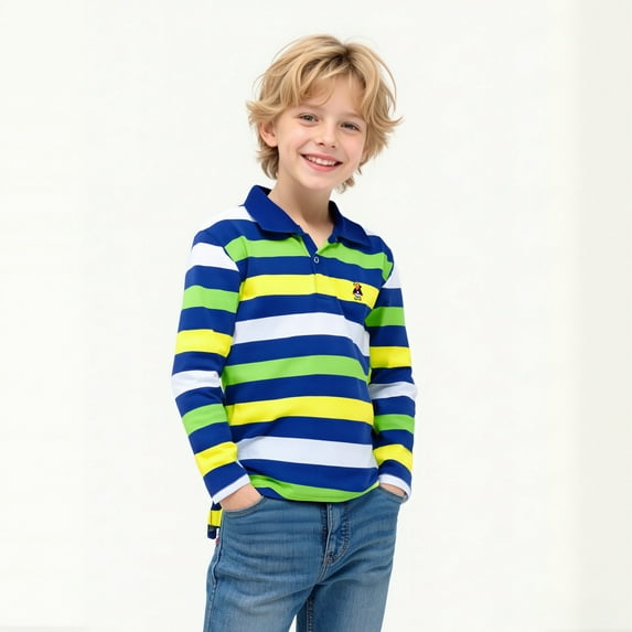 Polo Shirt Boys Long Sleeve Boys Striped Button down Shirt Boys School Uniform Shirts Collared Shirt Kids Boys Shirts Size 5-6 Years