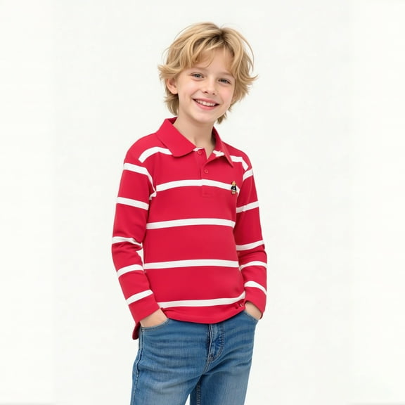 Polo Shirt Boys Long Sleeve Kids Striped Button down Shirt School Uniform Casual Tops Kids Boys Size 3T Shirts
