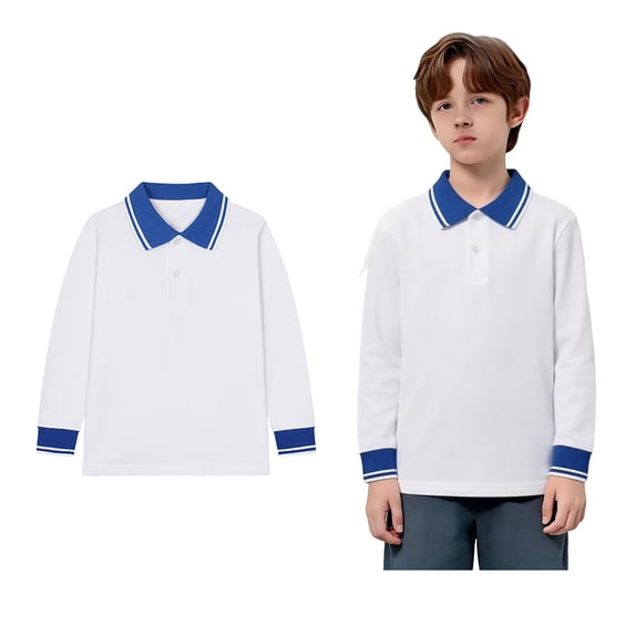 Polo Shirt Boys Long Sleeve Navy Boys Button down Shirt Casual School Uniform Shirts Size 6-7 Years Boys Clothes