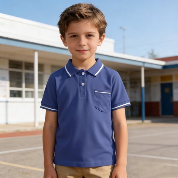 Polo Shirt Boys Navy Button Down Short Sleeve Polo Shirts School Uniform for Boys Summer Casual Breathable Kids Boys Clothes 9-10 Years