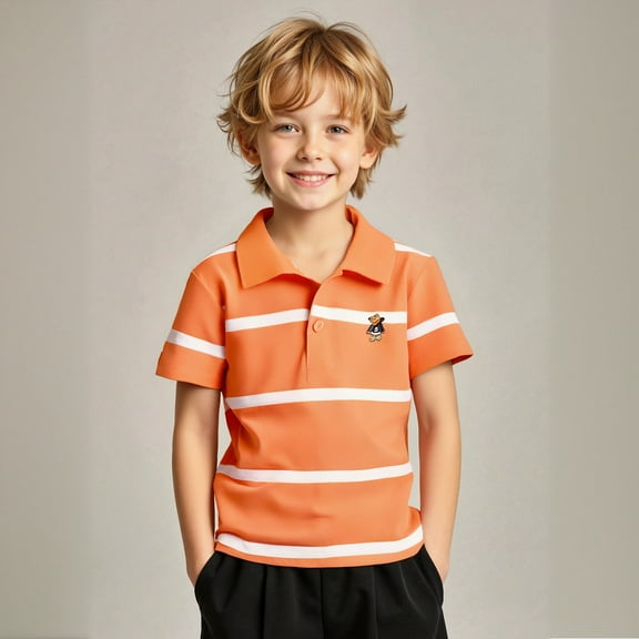 Polo Shirt Boys Short Sleeve Stripes Button up Shirt Boys School Uniform Shirts Casual Tops Tween 12-13 Years Clothes for Boys