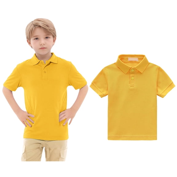 Polo Shirt Boys Short Sleeves Boy Yellow Button down Shirt Casual School Uniform Shirts Summer Polo Shirt 14-15 Years