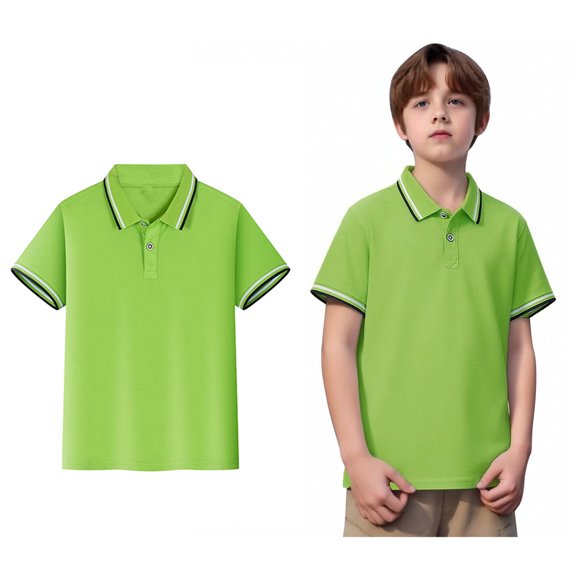 Polo Shirt Boys Short Sleeves Boys Green Button down Shirt Collar Shirt School Uniforms Boys Shirts