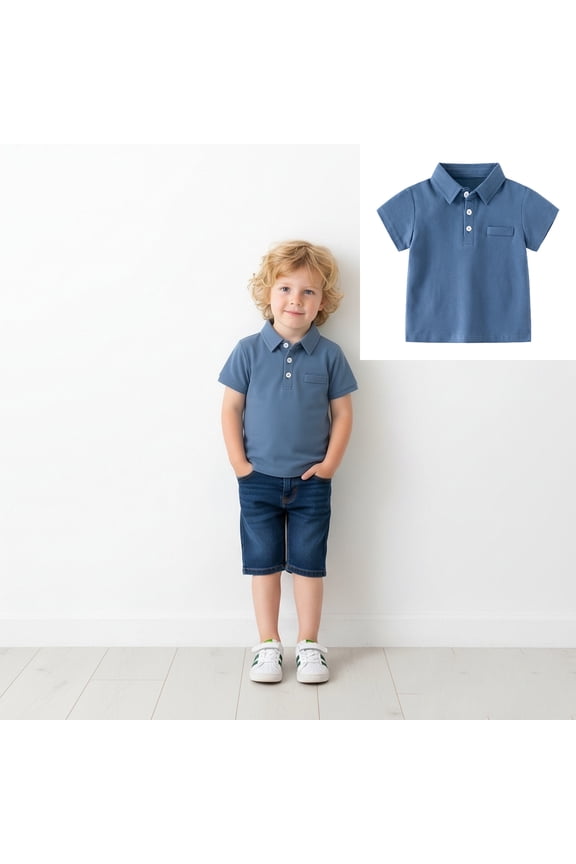 Polo Shirt Boys Sky Blue Short Sleeve Polo Shirts School Uniform Shirts Classic Toddler Boy Shirts Size 12-18 Months