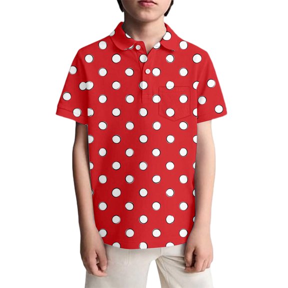 Polo Shirt For Boy Polka Dots Red Short Sleeve Spring Holiday Golf Polo Shirts Watermelon Red 13 Y-14 Y