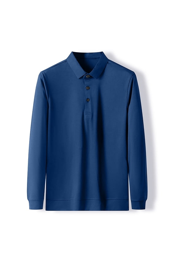Polo Shirt Men Long Sleeve Button Polo Tees Loose Fit Blue Men Fashion Tops