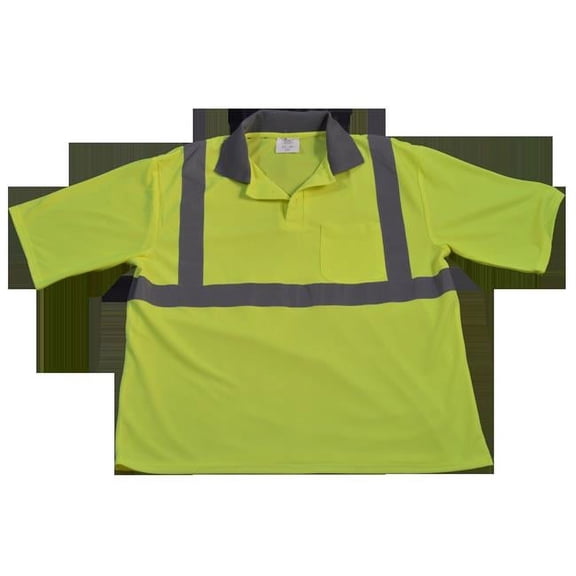 Polo Shirt Short Sleeve Ansi Class 2 Lime Micromesh One Chest Pocket, Small