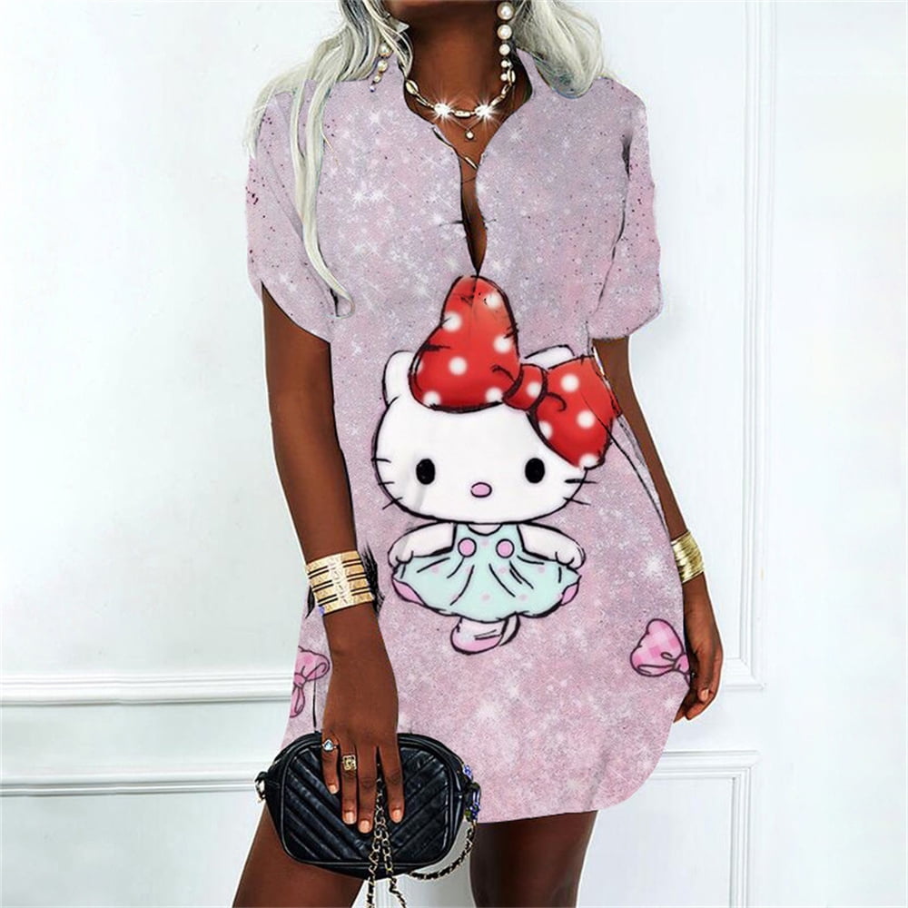 Polo Shirt Woman Clothing Hello Kitty Female Dress Streetwear Party ...