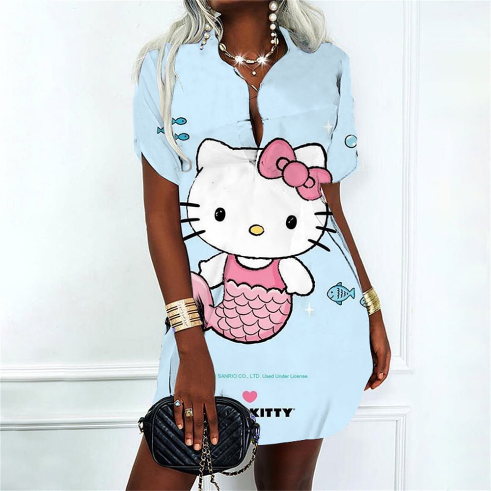 Polo Shirt Woman Clothing Hello Kitty Female Dress Streetwear Party ...