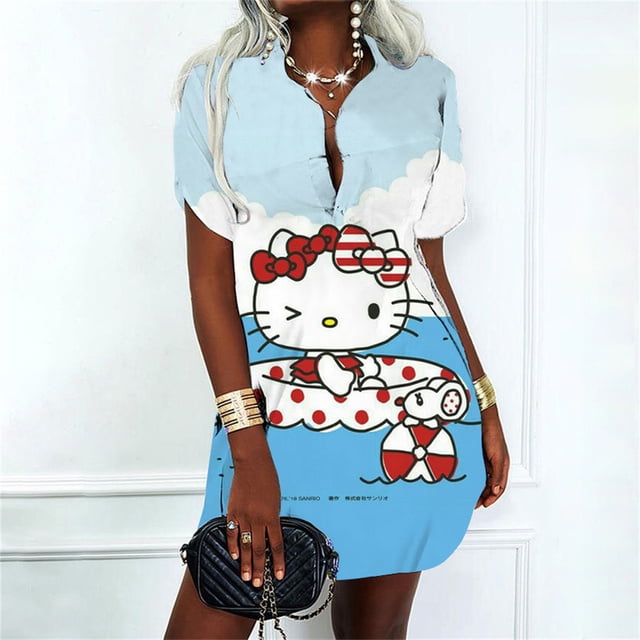 Polo Shirt Woman Clothing Hello Kitty Female Dress Streetwear 