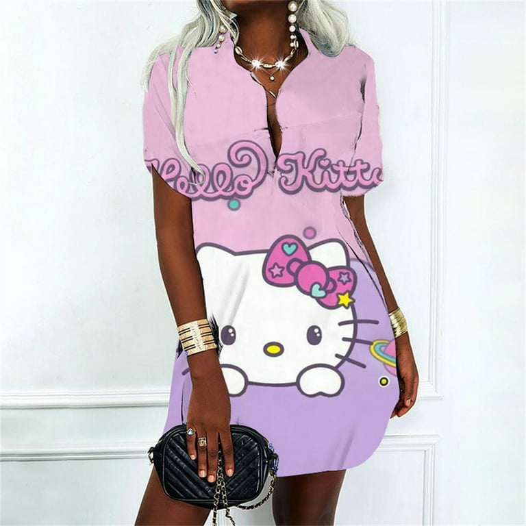 Polo Shirt Woman Clothing Hello Kitty Female Dress Streetwear 