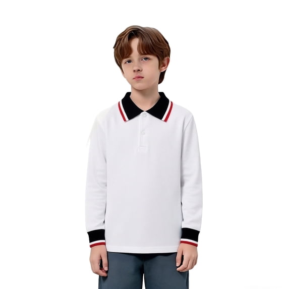 Polo Shirt for Boys Long Sleeve Red Button up Shirt Boys Casual Collared Shirt School Uniform Shirts 11-12 Years Boys Clothes