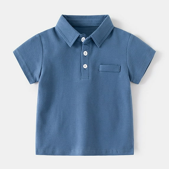 Polo Shirt for Boys Short Sleeves Boys Sky Blue Button up Shirt Collared Shirt Boys Uniform Shirts Boy Clothes 18-24 Months