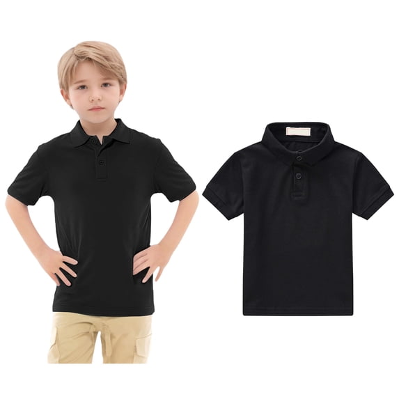 Polo Shirt for Boys Short Sleeves Kids Black Button down Shirt Collared Shirt School Uniforms 10-11 Years Boys Clothes
