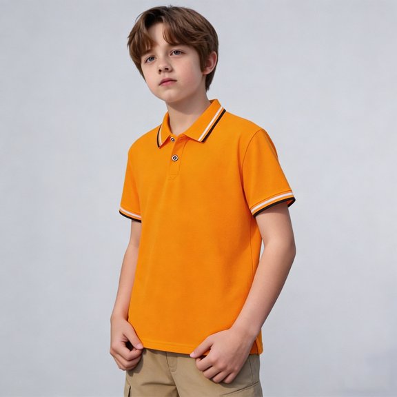 Polo Shirt for Boys Short Sleeves Orange Button down Shirt Boys Casual Collared Shirt School Uniform Shirts Boy Shirts