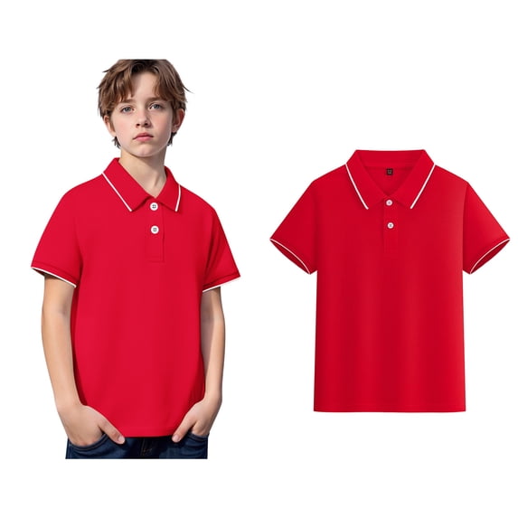 Polo Shirt for Boys Short Sleeves Red Button up Shirt Boys Boys Collared Shirts School Uniform Shirt for Boys 7-8 Years