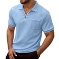 thumbnail image 1 of Polo Shirt for Men Short Sleeve Quarter Zip Tee Shirt Lightweight Sky Blue T-Shirt for Men, 1 of 5