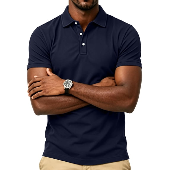 Polo Shirt for Men Turn Down Collar Short Sleeve Casual Polos Three Button Placket Cotton Blend Summer Tops