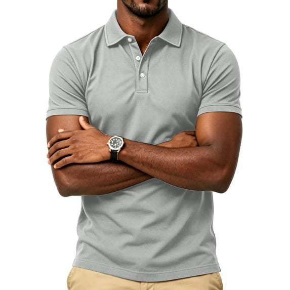 Polo Shirt for Men Turn Down Collar Short Sleeve Casual Polos Three Button Placket Cotton Blend Summer Tops