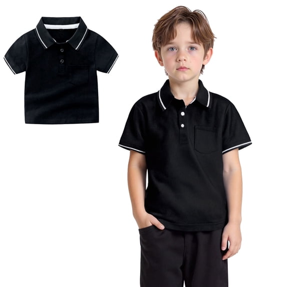 Polo Shirts Boys Black Button Down Short Sleeve Polo Shirt School Shirts for Girls Classic Toddler Boys Size 2T Shirts