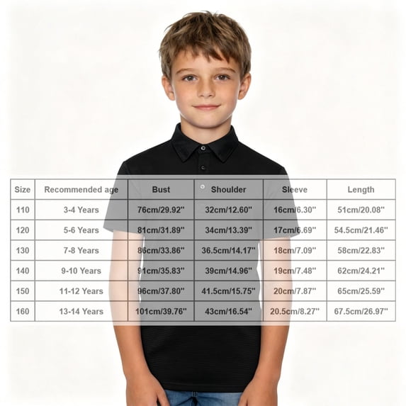 Polo Shirts Boys Black Girls Short Sleeve Shirt Boys Uniform Shirts Classic Teen Boys Clothes Size 13-14 Years