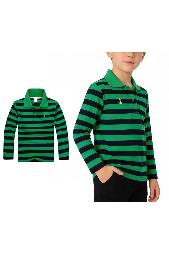 Polo Shirts Boys Long Sleeve Cute Embroidered Striped Button down Shirt Boys Back to School Shirt Kids Summer Casual Shirts 8-9 Years Clothes for Boys
