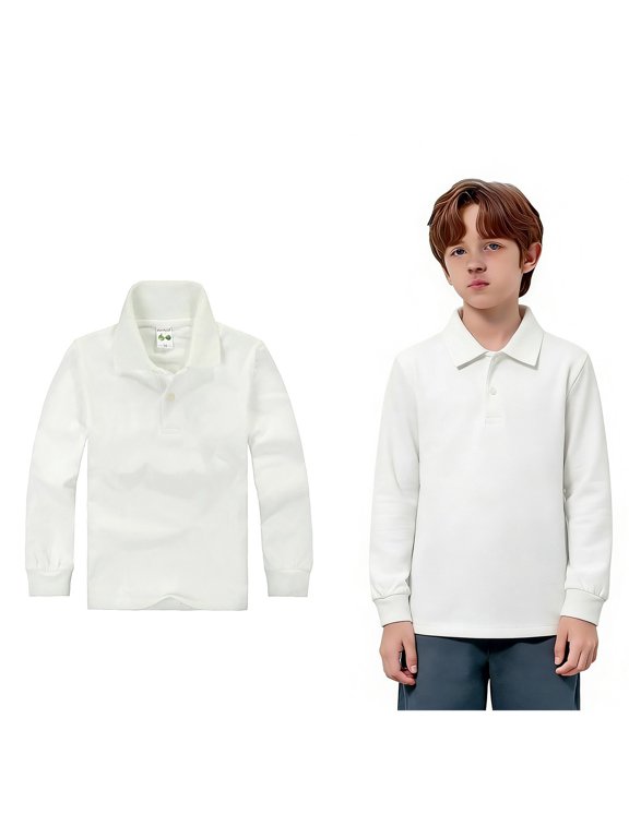 Polo Shirts Boys Long Sleeve Kids Beige Button down Shirt Boys Collared Shirts Boys Uniform Shirts Casual Blouse Tops Pullover 11-12 Years