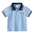 thumbnail image 1 of Polo Shirts for Boys Long Sleeve Kids Boys Short Sleeve Casual Striped Shirt Button Closure Loose Fashion Comfortable & Soft Fabric  Shirt Z0A-Blue, 3-4 Years, 1 of 8