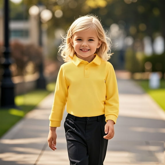 Polo Shirts Boys Long Sleeve Kids Yellow Button down Shirt Boys Uniform Shirts Collared Shirt Kids Shirts for Boys 4T