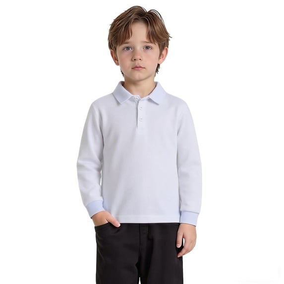 Polo Shirts Boys Long Sleeve White Button down Shirt Boys Casual Collared Shirts Classic Fashion Shirts 9-10 Years