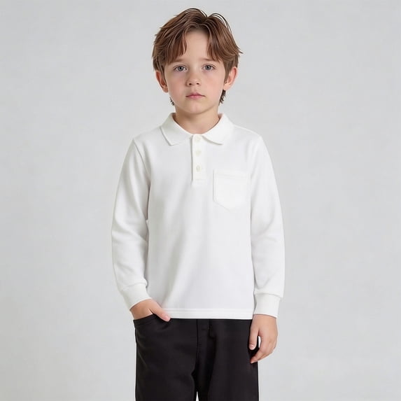 Polo Shirts Boys Long Sleeve White Kids Button down Shirt Boys Collared Shirts School Uniform Boys 2-3 Years Shirts