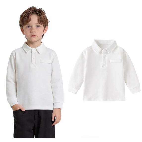 Polo Shirts Boys Long Sleeve White Kids Button down Shirt Collared Shirt School Uniform Boys 4-5 Years Clothes