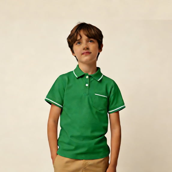 Polo Shirts Boys Short Sleeves Boy Green Button down Shirt Casual School Uniform Casual Blouse Tops Pullover 5-6 Years