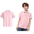 thumbnail image 1 of Polo Shirts Boys Short Sleeves Boys Pink Button down Shirt Collar Shirt School Uniform Shirts 11-12 Years Clothes Boys, 1 of 5