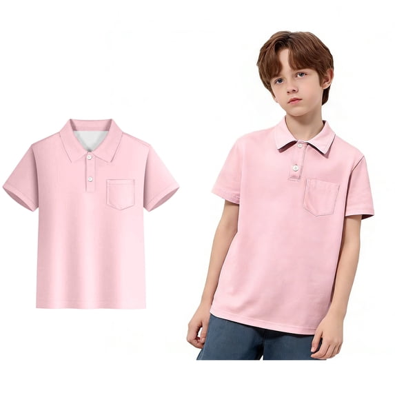 Polo Shirts Boys Short Sleeves Boys Pink Button down Shirt Collar Shirt School Uniform Shirts 11-12 Years Clothes Boys