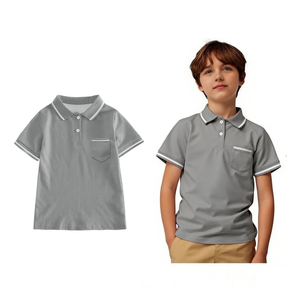 Polo Shirts Boys Short Sleeves Dark Gray Button down Shirt Boys Casual Collared Shirt Boys Uniform Shirts Shirt for Boys 3-4 Years