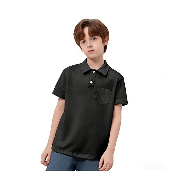 Polo Shirts Boys Short Sleeves Kids Black Button down Shirt Collar Shirt Boys School Uniform Shirts Shirt Boys 13-14 Years