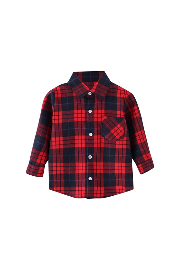 Polo Shirts for Boys Size 8 Kids Toddler Flannel Jacket Plaid Long Sleeve Lapel Button Down Shacket Baby Boys Girls Pockets Shirt Top Coat Outwear Red, 5-6 Years