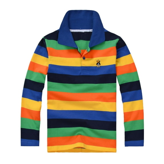 Polo Shirts For Boys Long Sleeve Casual Striped Shirt Button Closure Fashion Comfortable Soft Blouse 12-13 Years Navy