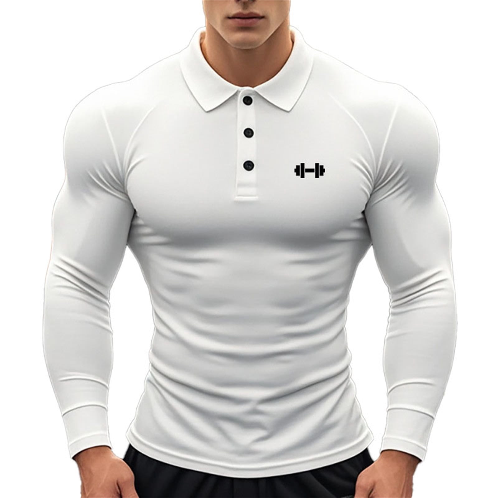Polo Shirts For Men Body Shaping Elastic Bodybuilding Muscular Long ...