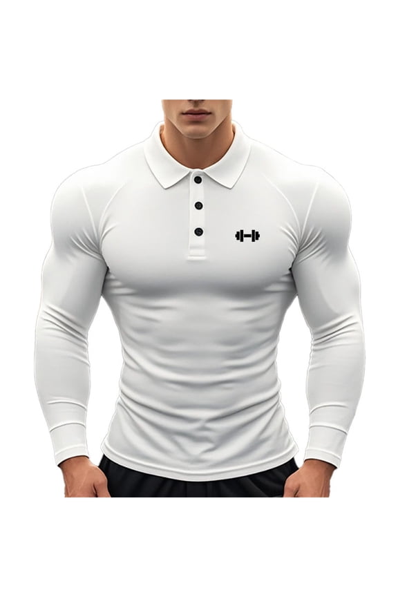 Polo Shirts For Men Body Shaping Elastic Bodybuilding Muscular Long Sleeve Base Layer Golf Shirts